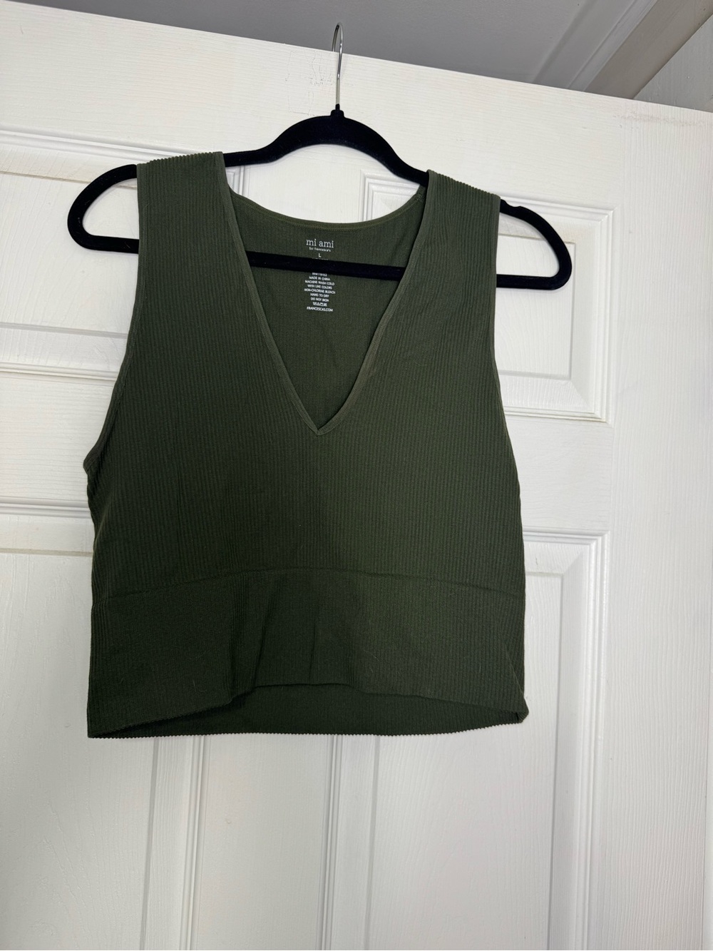 Francesca's Olive Green Ribbed V-Neck Crop Top
